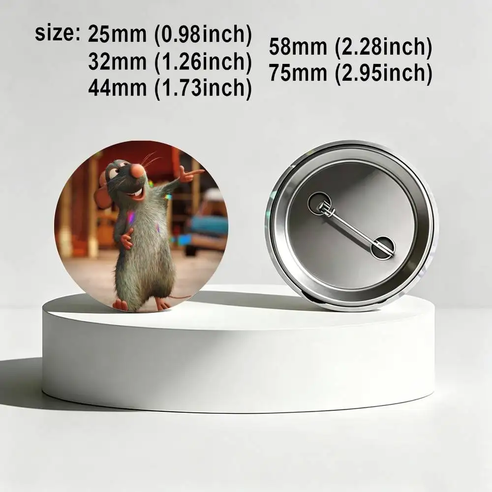 Cartoon Movie Ratatouille-E 25 32 44 58 75mm Badges Personalized Round Brooches Pins Accessory