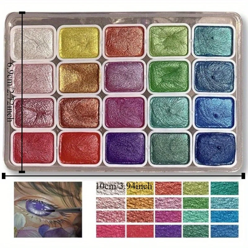 20-farbiges Aquarell-Malset aus Metall, neue tragbare Box mit funkelnden Perlen, solide Aquarellmalerei, Künstlerbedarf