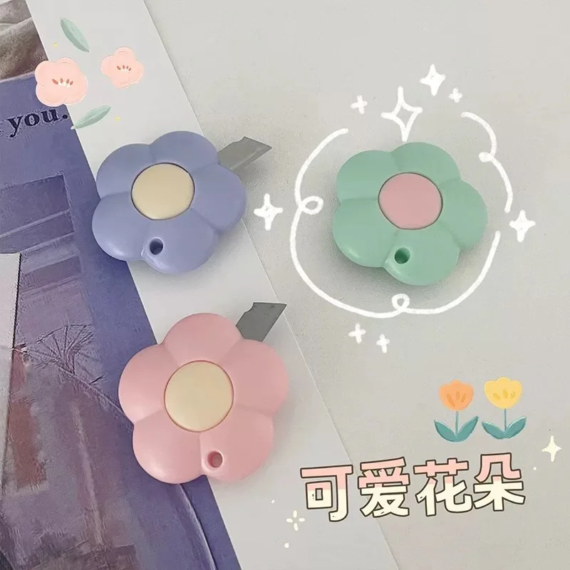 Cute Flower Art Utility Knife Kawaii Mini Portable Paper Cutter Safety Student Craft Cutting Tool Floral Design Stationery