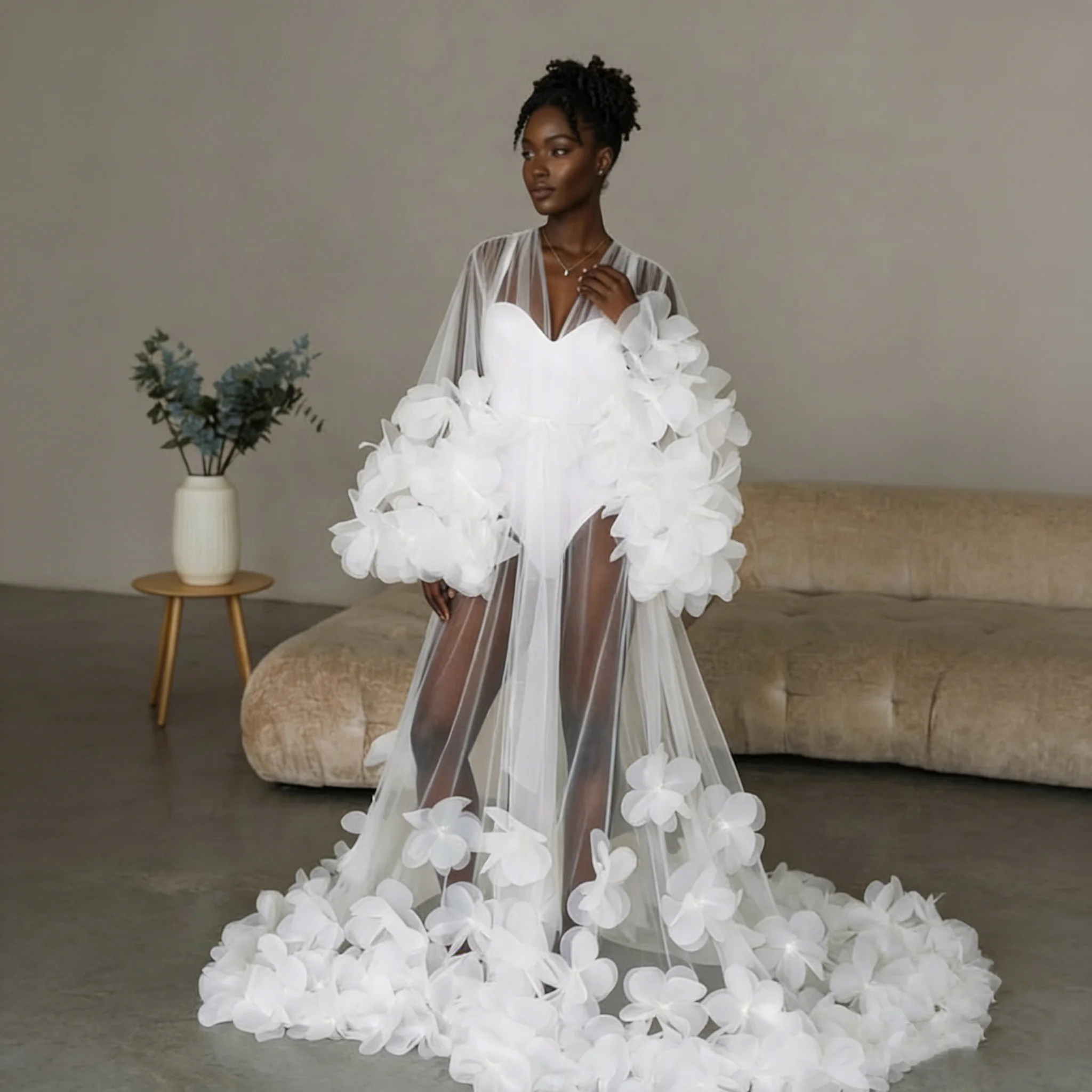 Romantic Flower Bride Robe for Bridal Wedding Gowns Photo Shoot Maternity Dressing Gown For Photography Customized