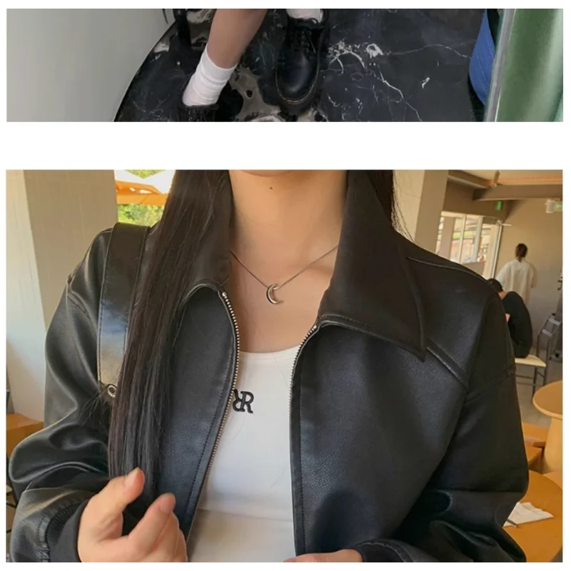 Giacca in pelle da donna nuova top da motociclista retrò corto con cerniera allentata di alta qualità