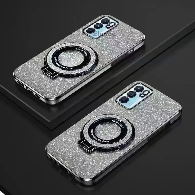 Magnetyczne etui stojące do Motorola Moto G84 G54 G64 G53 G24 G14 G73 G72 G52 G42 G32 E32 Uchwyt pierścieniowy Miękki silikonowy brokatowy pokrowiec