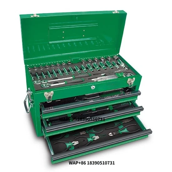 TOPTUL GCAZ0024 82-PCS Professional Mechanics Hand Tool Set 3-Drawer Chest Hard Case Hex Wrench 1 Year Chrome Vanadium Steel