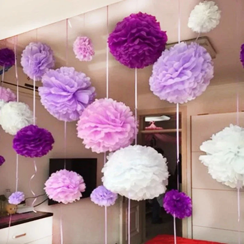 5pcs 10/15/20/25/30/35cm Wedding Decorative Paper Flower Ball Pom Poms 4-14 Inch Balls Party Home Decor Tissue Birthday supplies