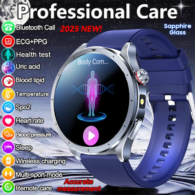 2025New Professional Health Care Uric acid Blood lipids SmartWatch Men ECG Blood pressure Body analysis AI Voice Call Smartwatch