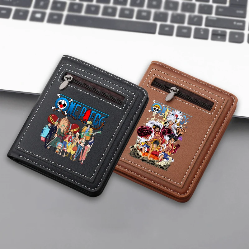 One Piece Men Wallet Zipper Coin Purse Bank Card Billfold Luffy Zoro Brook Anime Cartoon Driver License ID Cards Cover Kids Gift