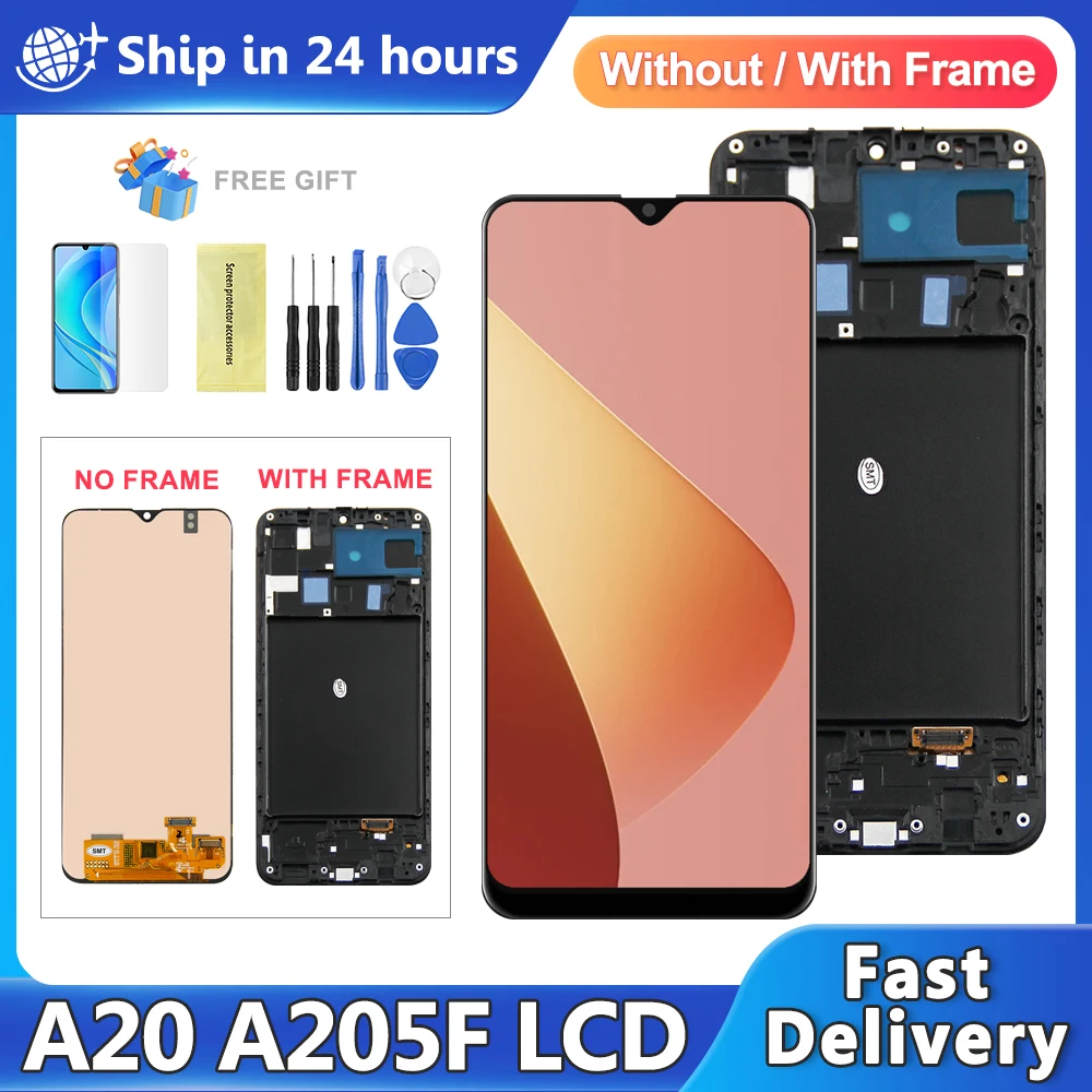 AMOLED Display For Samsung A20 SM-A205F/DS LCD Display Touch Screen Digitizer Assembly Replacement For A20 Screen Replacement