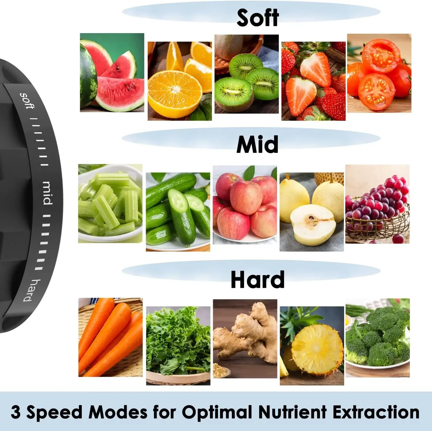 果物と野菜用の低速咀嚼コールドプレスジューサー、プレミアムジューサー、3つのスピードモードとリバース機能でお手入れが簡単