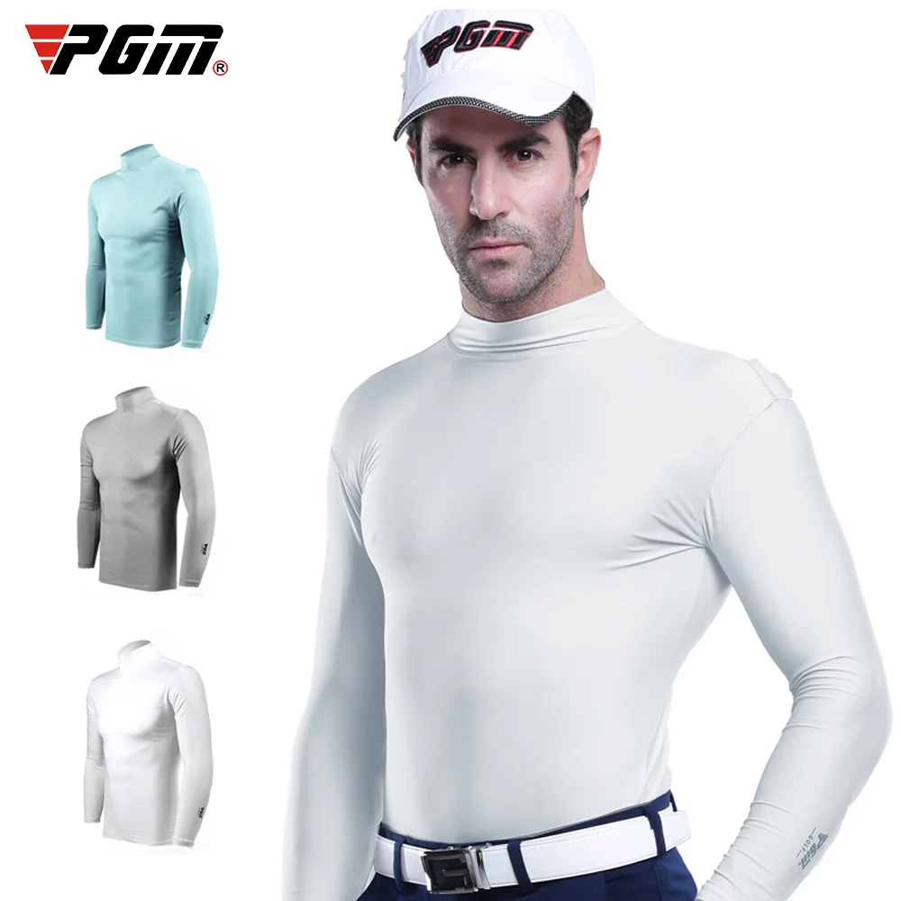 PGM Mens Sun Protection Golf Shirt Underwear Long Sleeve Golf Shirt Cooling Ice Silk T-shirts Anti-UV Soft Golf Apparel For Men