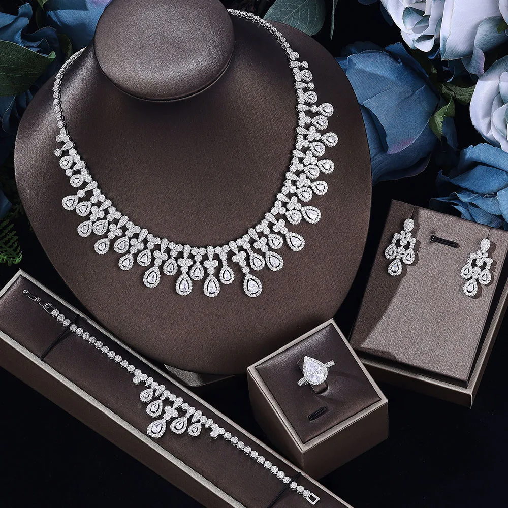 

2023 New 4-Piece Designer Bride Wedding Jewelry Set Women's Discount Fashion Elegant Women's Set Wedding Neck Jewelry Bride