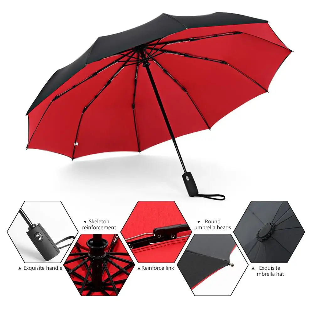 10K Strong Double Layer Resistant Umbrella Fully Automatic Windproof Business Male Women Large Umbrellas Parasol