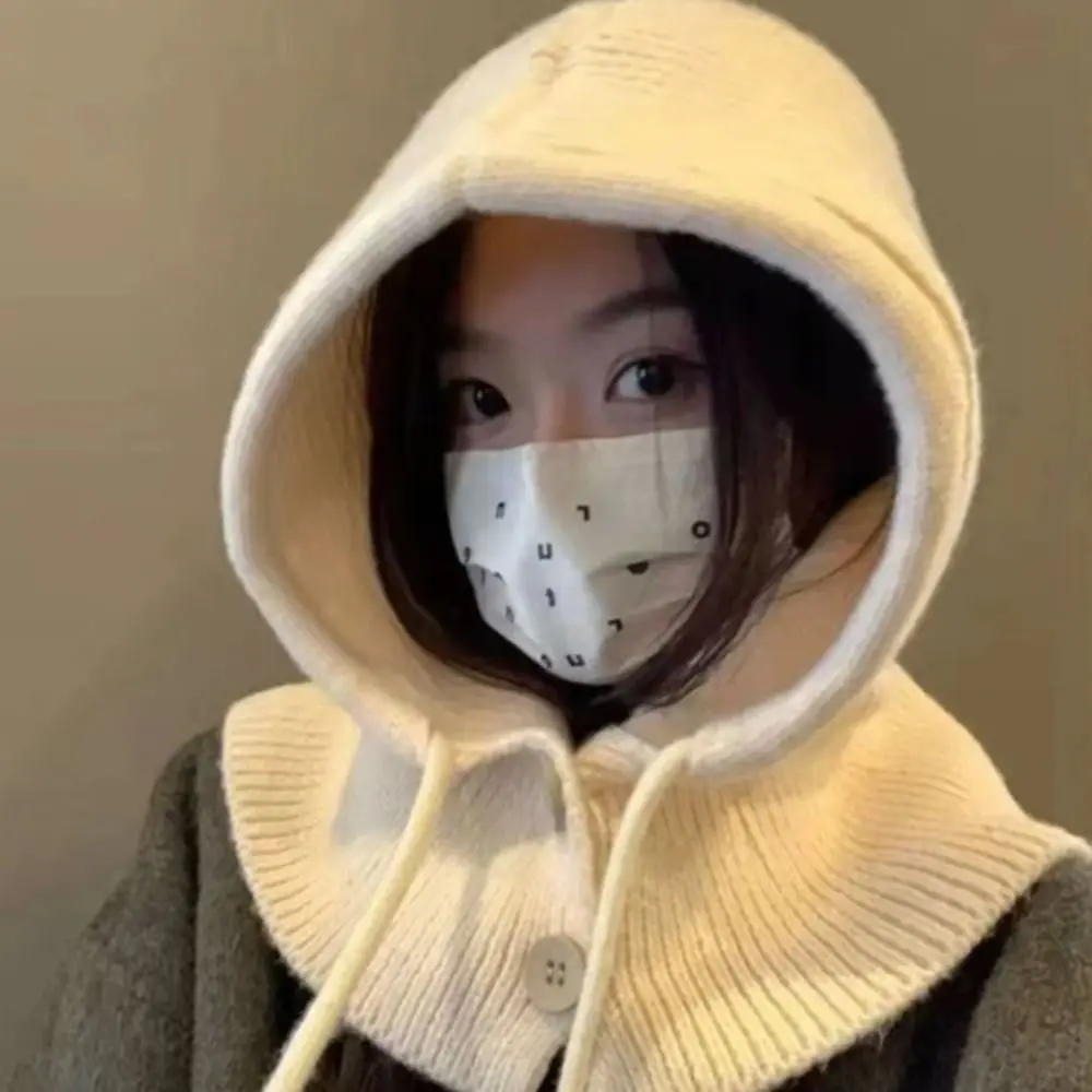 

Fashion Windproof Knitted Woolen Cap Thickened Neck Warmer Balaclava Hat Keep Warm Winter Hat Scarf Set for Women