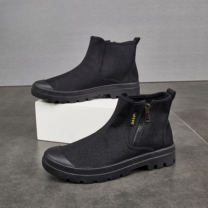 

Мужские высокие камуфляжные парусиновые защитные ботинки с боковой молнией для рыбалки на открытом воздухе, устойчивая к истиранию толстая подошва, нескользящая мягкая подошва