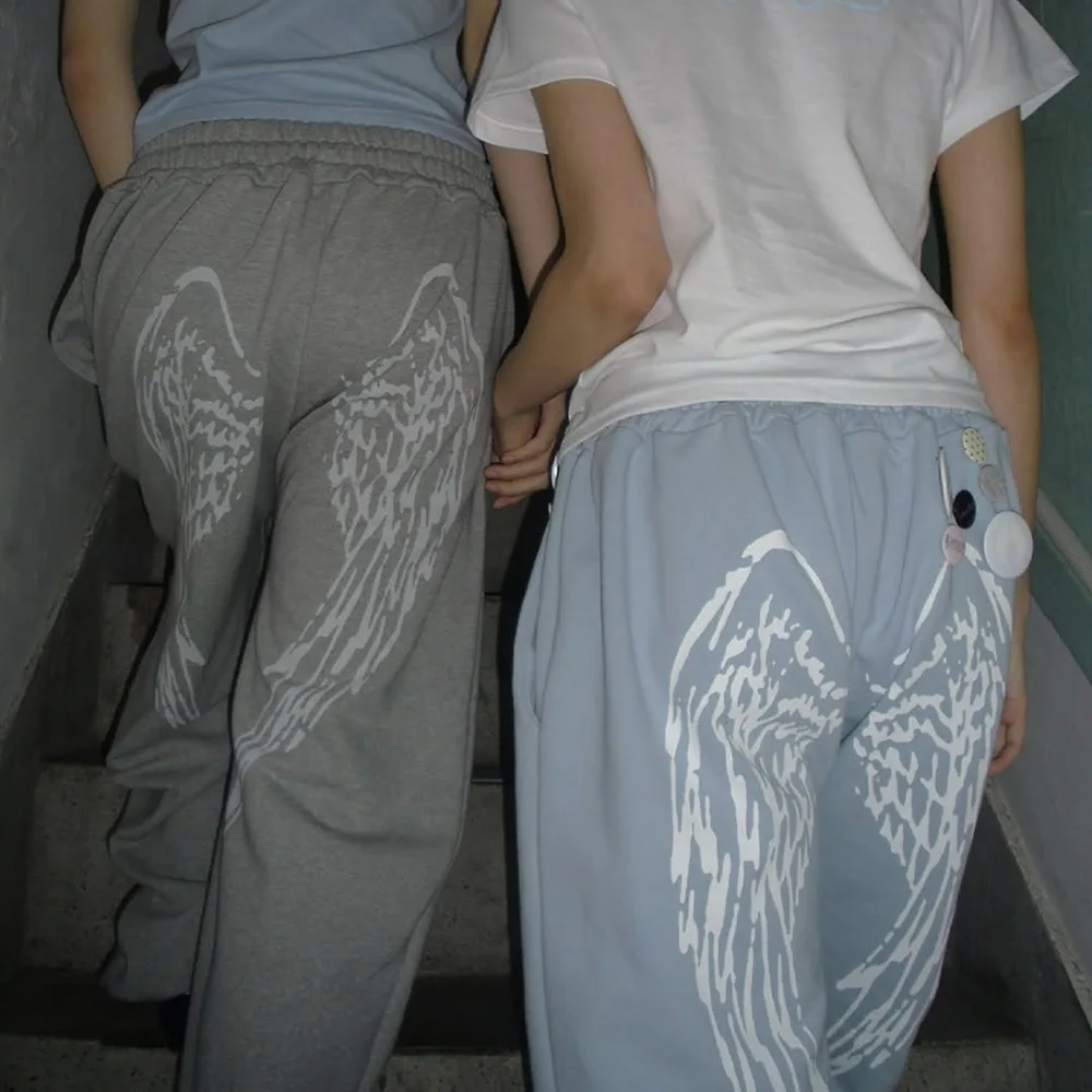 Y2k American Retro Wing Print Casual Pants Women's Spring And Autumn Loose Drape Wide-leg Pants Wholesale