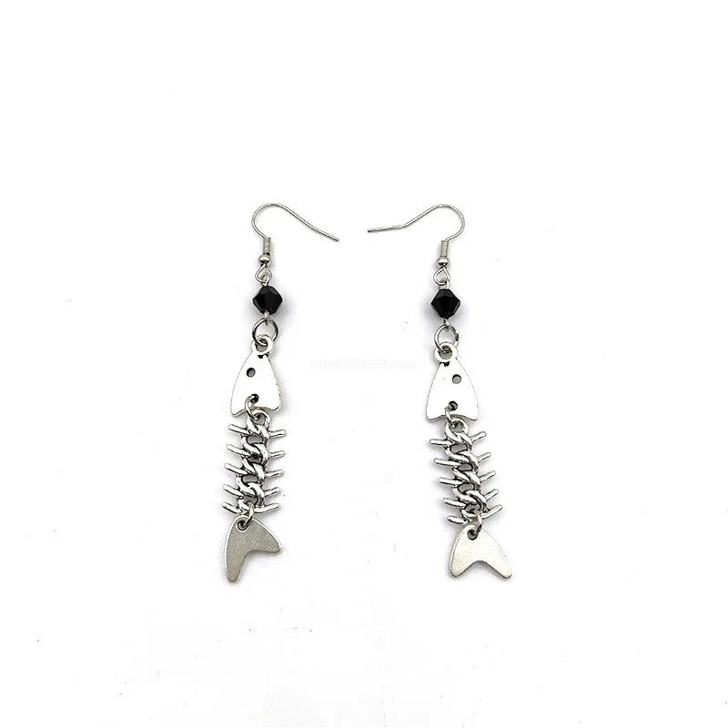 Pendientes de hueso de pescado de estilo Vintage europeo y americano, pendientes de hueso de carpa con espinas de hueso de pescado Punk Hip-hop para mujer, gancho para la oreja 이