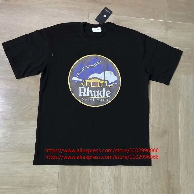 26SS RHUDE T-shirt Summer High Street Leisure Castle Logo Short Sleeve Men's Clothing
