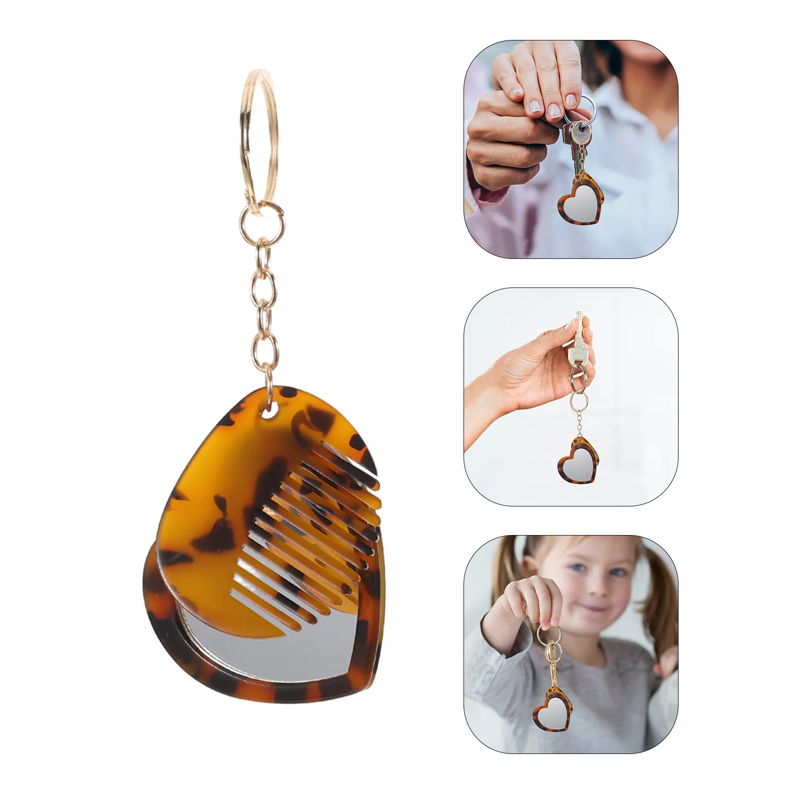 

2Sets Heart Shaped Mirror Keychain: Compact Travel Makeup Mirror with Mini Comb for on-The-Go Touch-Ups Purse Charm for