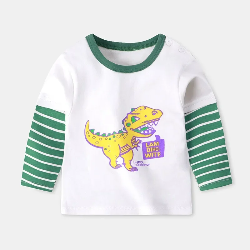 2024 New Style Children's Clothing Boys Girls Kids Clothes Cartoon Dinosaur Long Sleeve Tops Chic Classic Color-Blocked