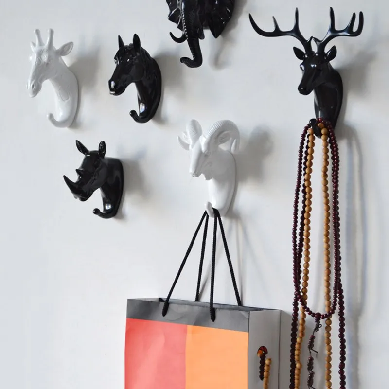 Wall Hanging Hook Vintage Deer Head Animal For Clothes Hat Scarf Key Horns Hanger Rack Decoration