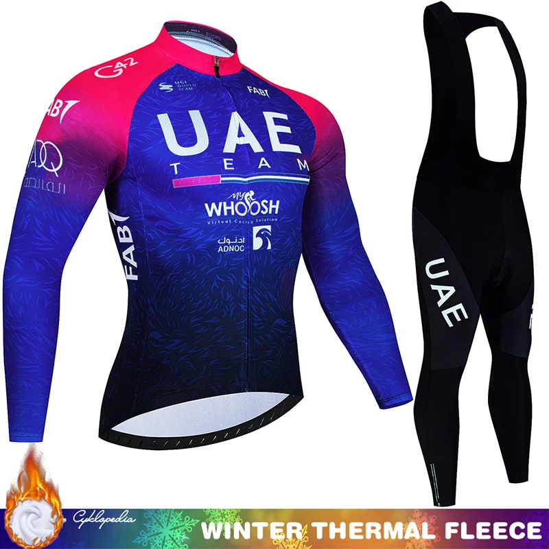 UAE Fleece Cycling Jersey Men Mtb Male Clothing Man Clothes Men\'s Bike Winter Thermal 2024 Mens Bicycle Pants Set Suit Outfit