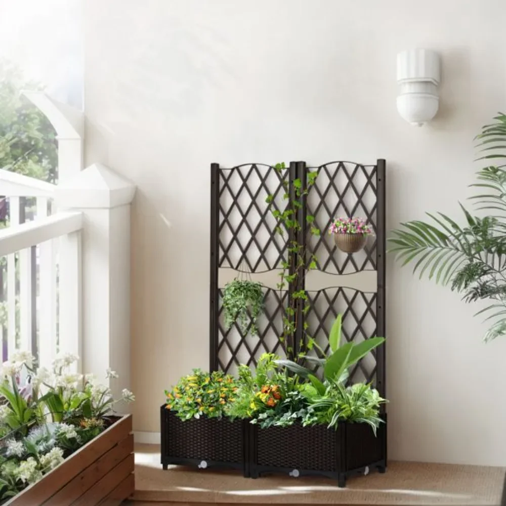 

Wicker Trellis Planter, with Drainage Holes, Free-Standing Trellis Planter Box for Garden Patio, Outdoor Raised Garden Bed