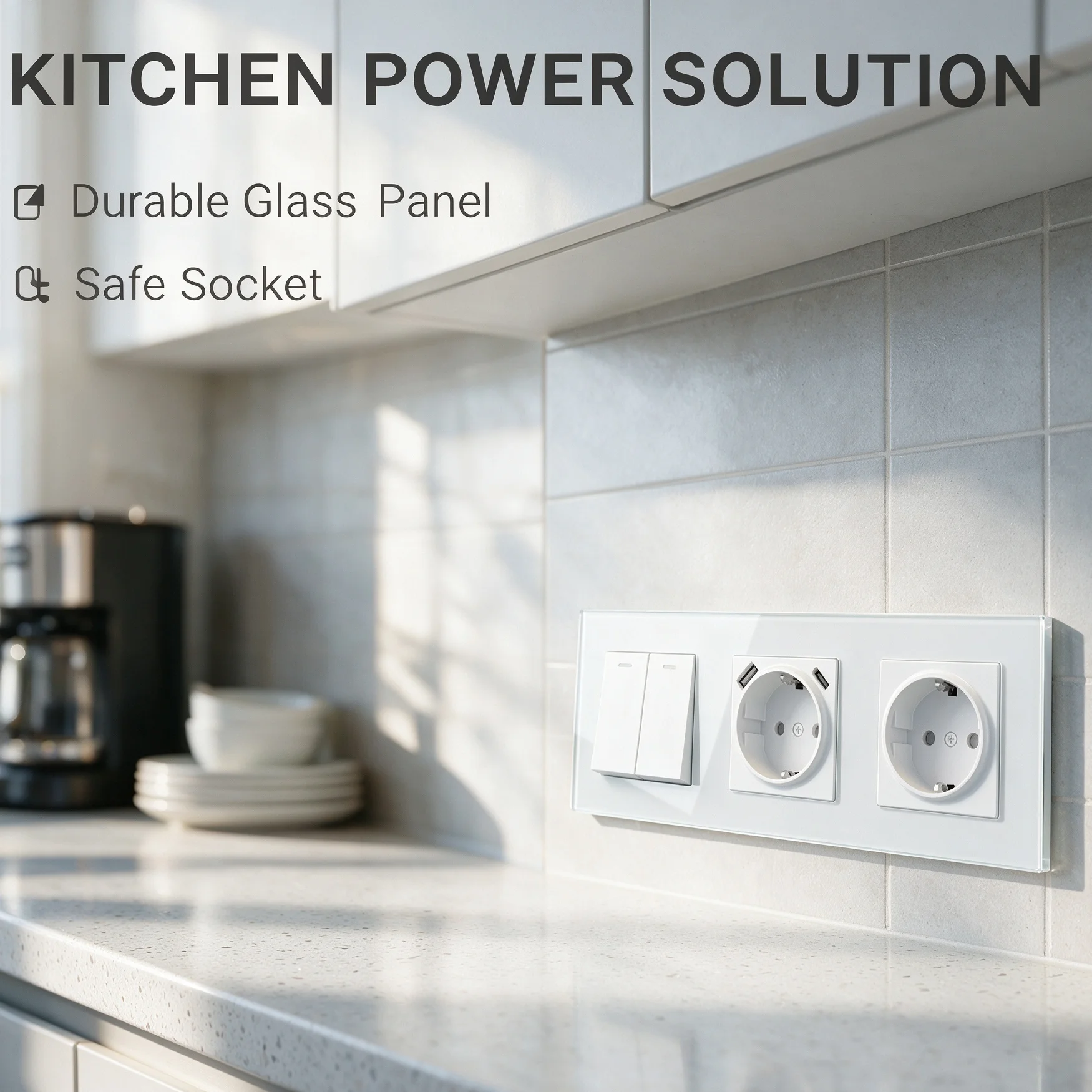 Wallpad White Tempered Glass EU Modular Schuko Socket Switch 1/2 Gang LED USB Type-C Fit EU Round Box Home Bulk Order