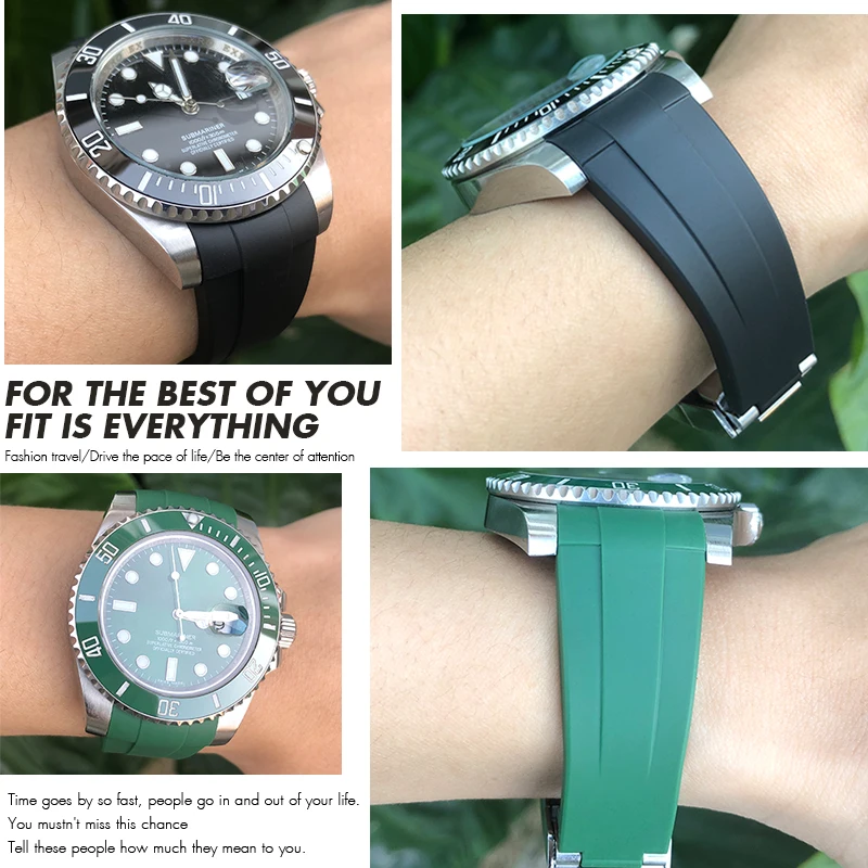 Bracelet de montre en caoutchouc de silicone pour Rolex DayRequiGreen Submariner Gstuff Explorer, extrémité incurvée, 21mm, 20mm, 22mm, 19mm