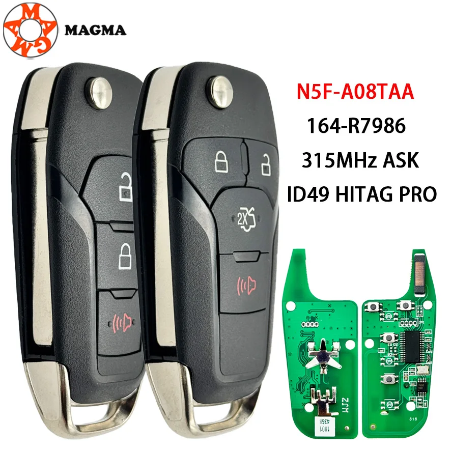 MAGMA 3/4 أزرار FCC ID: N5F-A08TAA 315MHz ID49 رقاقة الوجه مفتاح بعيد دخول بدون مفتاح فوب Hitag Pro لفورد فيوجن 2013-2015 HU101 #1