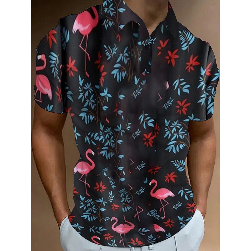 Summer New Coconut Tree Polo Shirt Golf Shirt Loose Fashion Street Polo Shirt Tops Comfortable Versatile Men\'s Luxury Polo Shirt