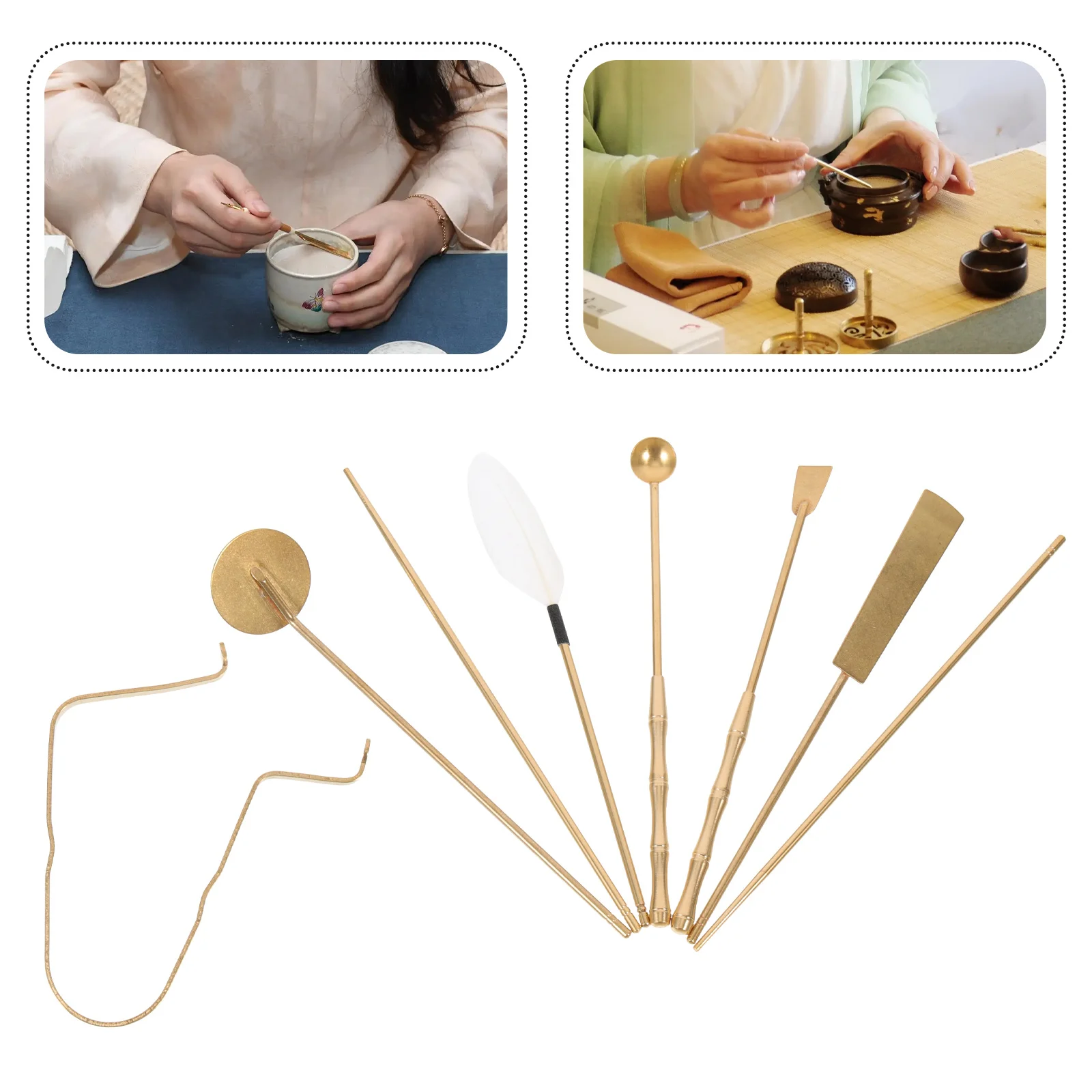 

7Pcs Incense Ash Press Tool Kit Chinese Incense Burner Set Brass Design Home Yoga Room Birthday Gift Ash Sealing Tools