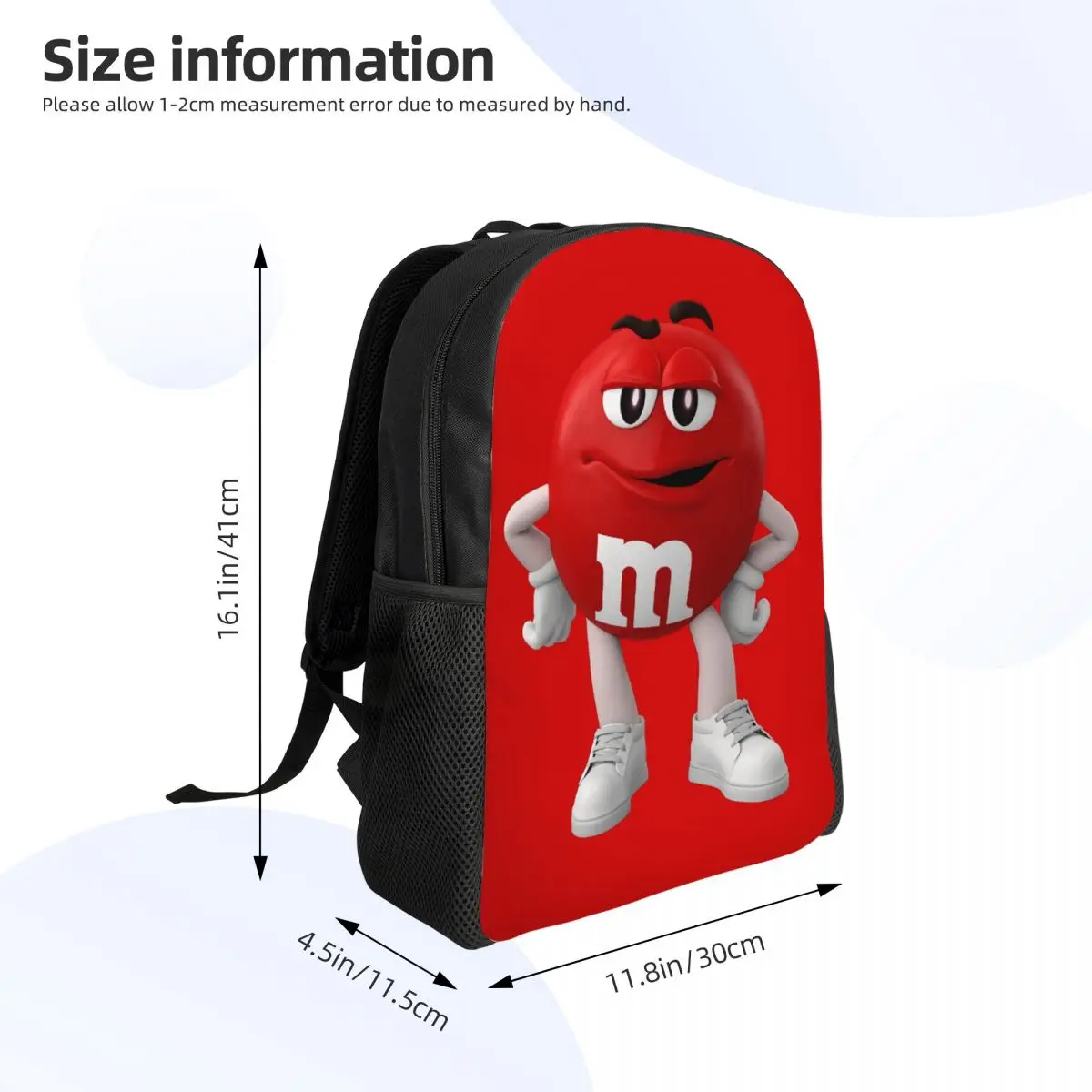 Personalizado Double M-M Chocolate Mochila Mulheres Homens Casual Bookbag para College School Candy Character Face Bags