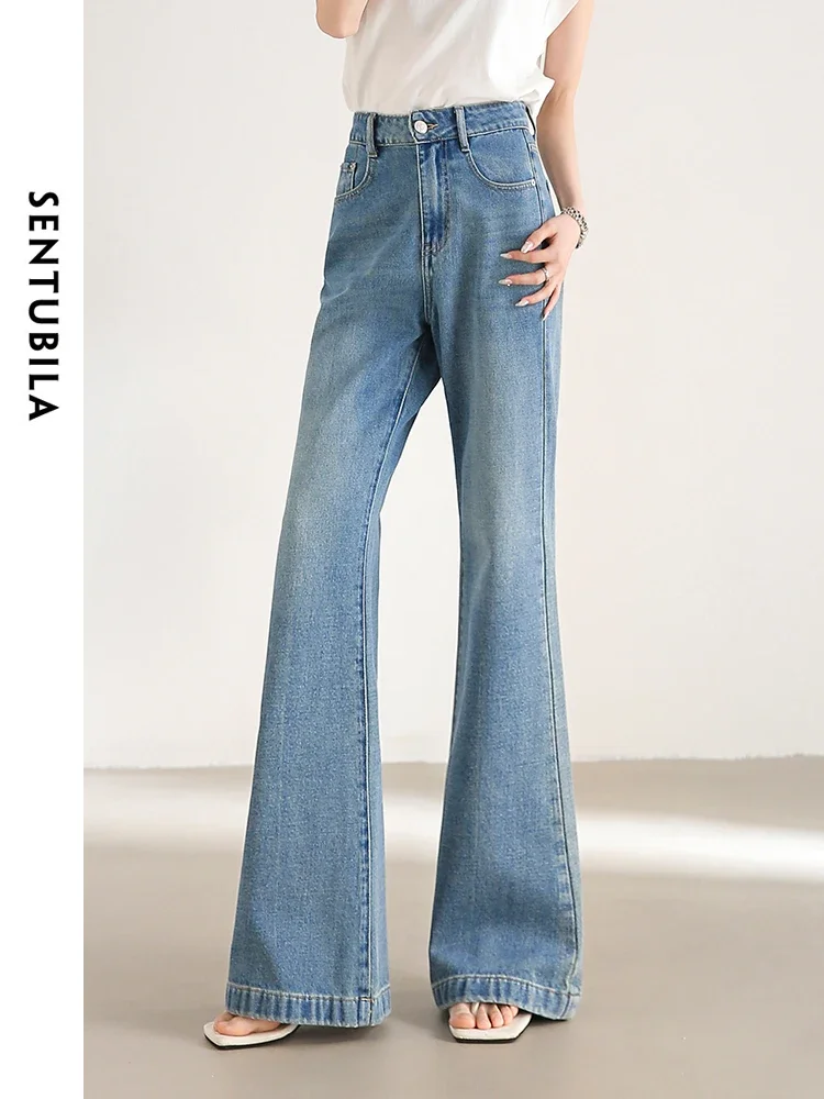 Sentubila cintura alta queimado jeans feminino 2025 primavera conforto calças de comprimento total casual solto algodão denim calças compridas w41n53622