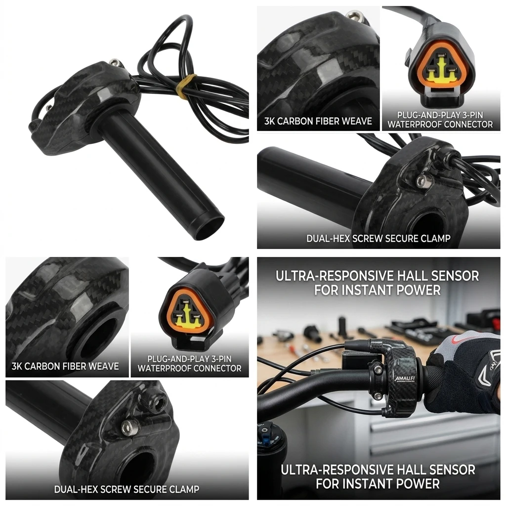 Premium Carbon Fiber Style Electronic Throttle Assembly for Light Bee / Segway X260 Plug & Play 3Pin Waterproof Connector