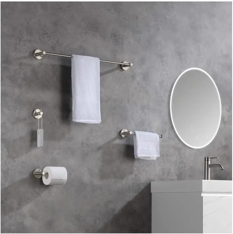 Brushed Nickel Circular 5-Piece Bathroom Hardware Set | Includes Towel Bar, Towel Ring, Toilet Paper Holder, Customized