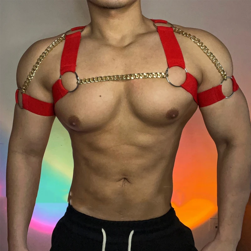 Muscle Man Pole Dance Kostüm Metall Kette Stretch Brustgurt Zubehör Nachtclub Gogo Tänzer Outfit Dj Ds Clubwear yj988