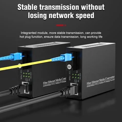 Гигабитный оптоволоконный медиаконвертер, 1000 Мбит/с Ethernet RJ45, одинарный оптоволоконный порт SC, встроенный оптоволоконный передатчик мощности, 1 пара