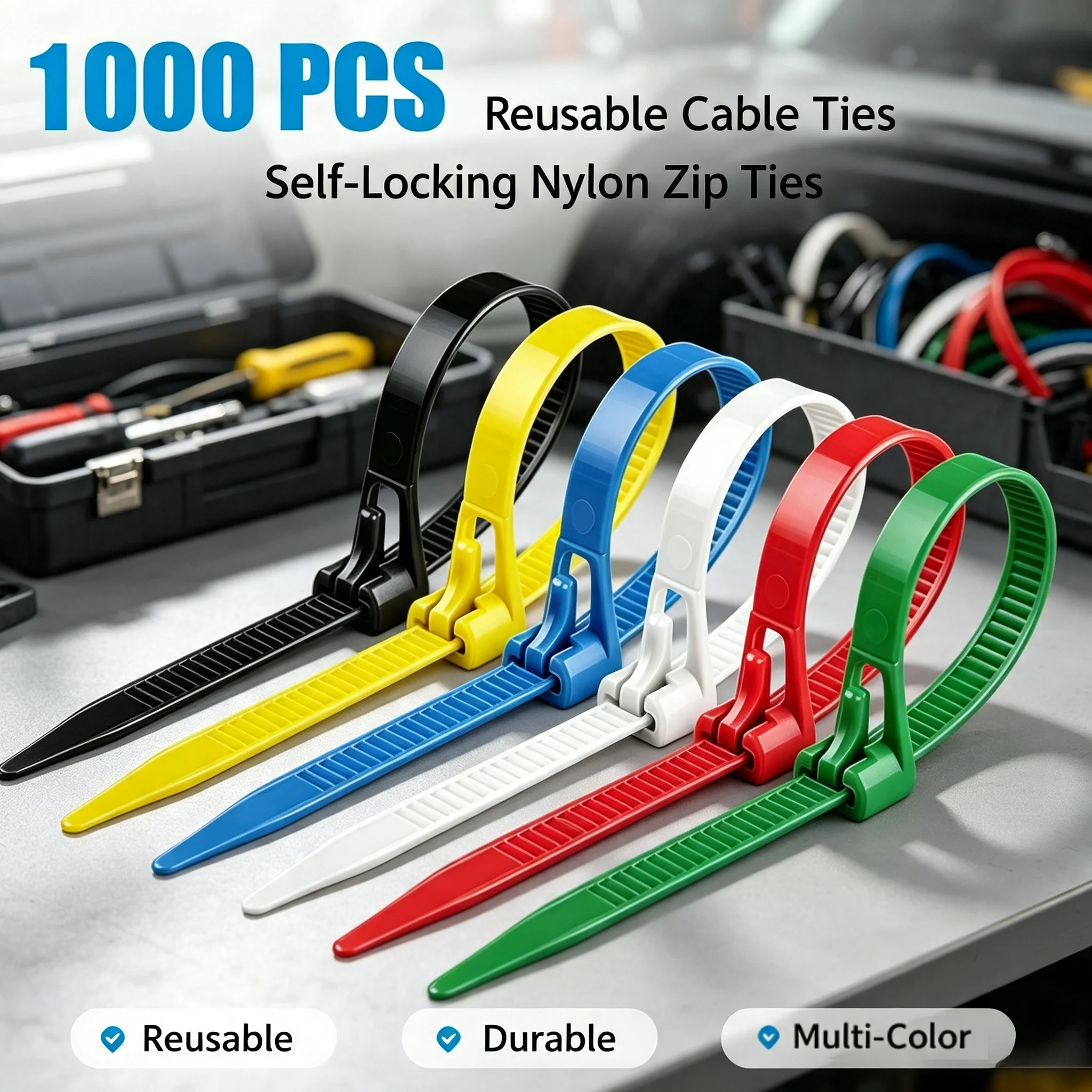 UV Resistant Mixed Colours Black Nylon Ties Reusable Removable Recyclable Cable Lock Loop Cable Ties 50/100/300/1000PCS