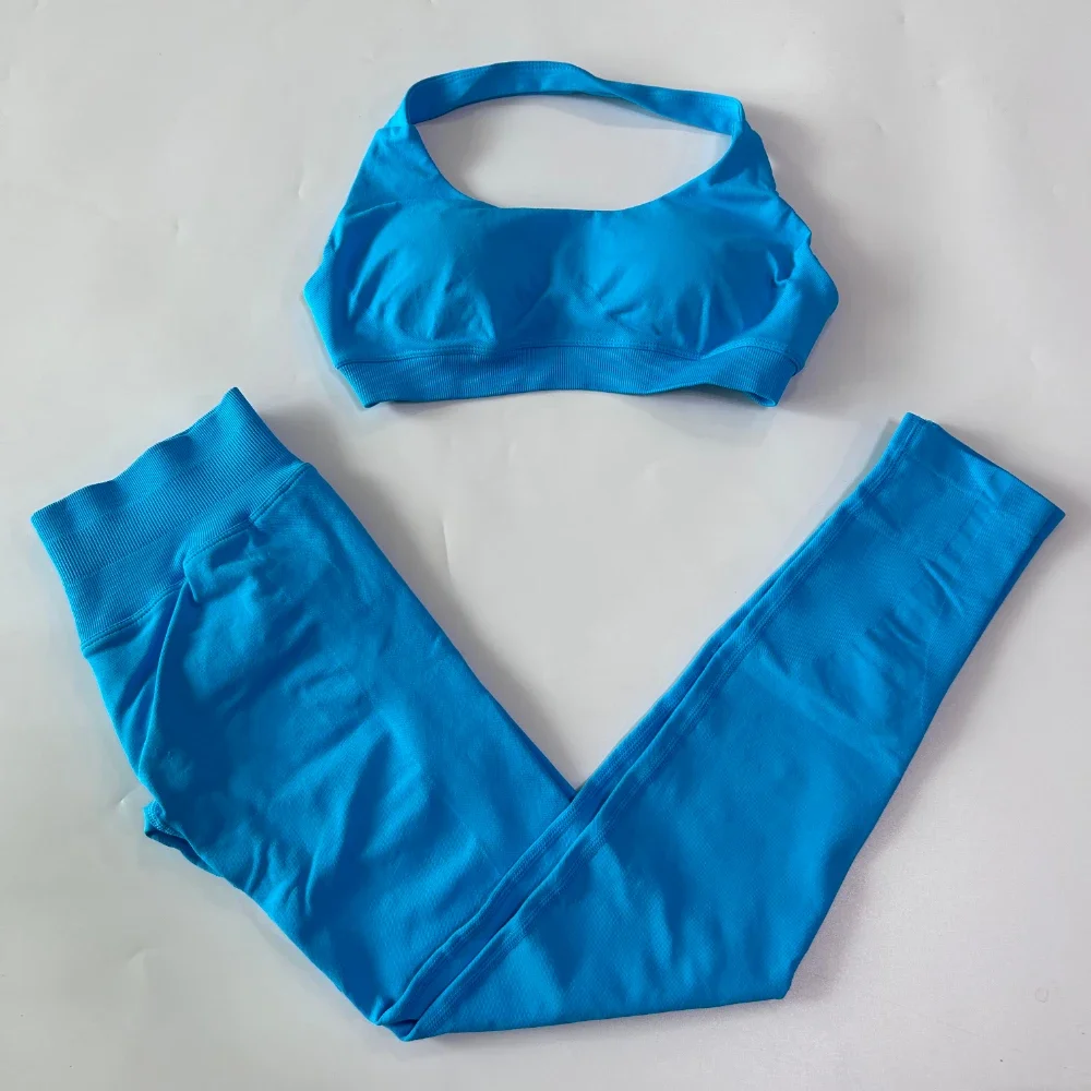 2-teiliges Leggings-Set, nahtloses Yoga-Set für Damen, Neckholder-Sport-BH, Workout-Scrunch-Leggings, Fitness-Sets, Sportbekleidung – Detail 14