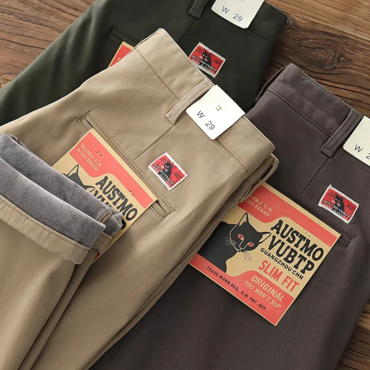 Fleece pants men's winter extra thick stretch khaki American retro cargo slim straight leg men's casual pants