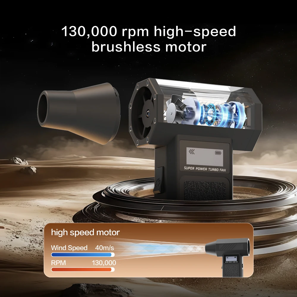 Kipas Kekerasan 130000RPM Peniup Udara Kuat Pembersih Debu Vakum Tipe-c Pengisian Angin Kuat 52M/s Peniup Jet Turbo Tanpa Sikat ﻿