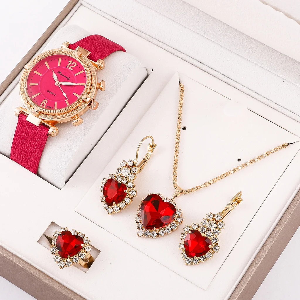 

Women's Watch Luxury Fine Ladies WristWatch Present Set Necklace Female's Ring Earring Gift