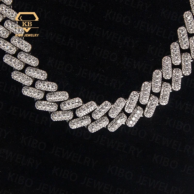 Fully Iced-Out Hip Hop 15MM Moissanite Cuban Necklace Chain Fashion Trend 925 Silver Moissanite Cuban Necklace Link Chain