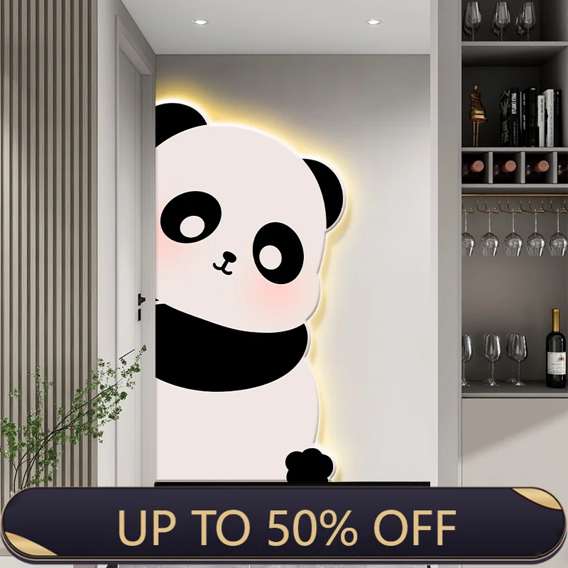 Entrance Decoration Modern Panda LED Wall Lamp For Living Room Corridor Bedroom Hanging Painting TV Background Home Light Lustre