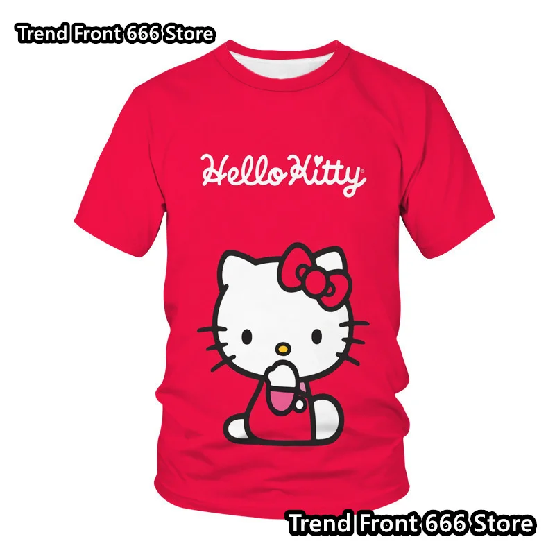 Hello Kitty Summer Girls Women Sanrio t shirt 3D Prited Childlike T shirts Little Girl Short Sleeve  Parent-child Clothes