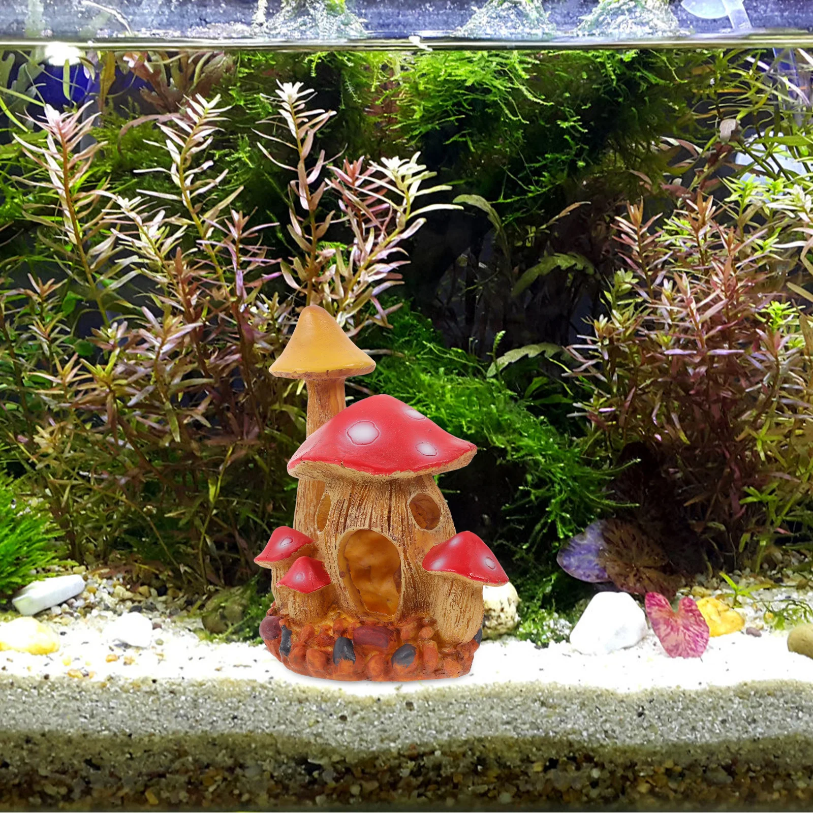

Cartoon Aquarium Hideout Resin Mushroom Fish Tank Decoration Fish Shrimp Safe Cave Hideout Adorable Underwater Craft