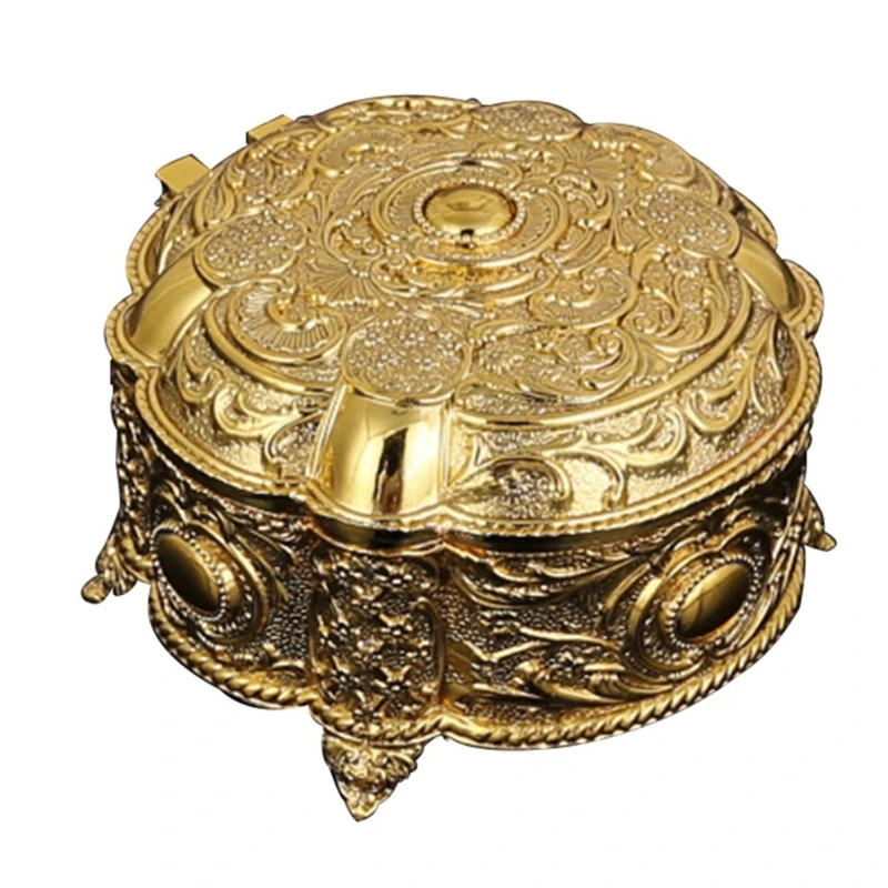 Antique Jewelry Box Storage Space Lid Stylish Jewelry Organizers Metal Texture Perfect for Home Decors and Daily Use C71A