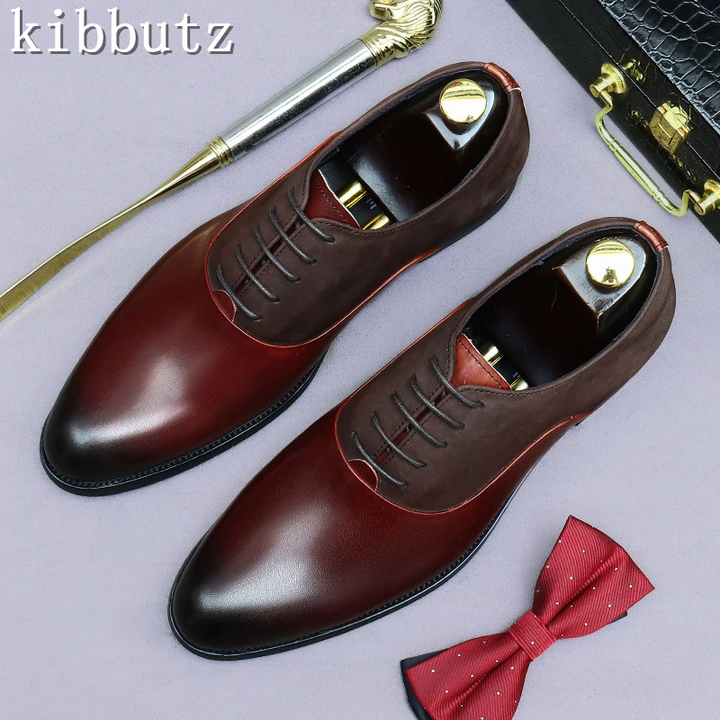 

Men Luxury Formal Shoes Men's Cow Leather and Suede Patchwork Lace Up Derby Shoes Wedding Office Dress Oxford Shoes