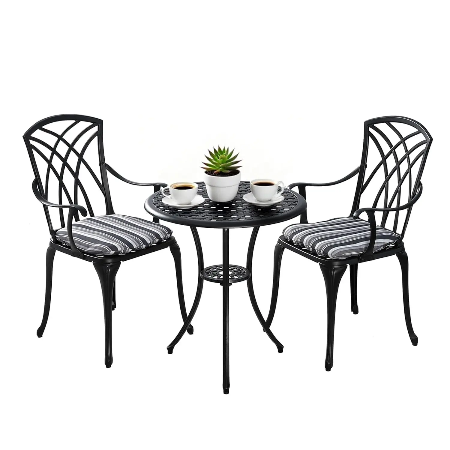 

3-х предметный набор для патио-бистро, набор обеденных столов из литого алюминия, всепогодный уличный круглый металлический стол с отверстием для зонта и стульями Se