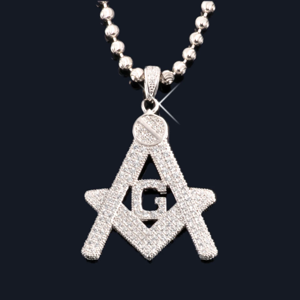 

VANAXIN Iced Out Men's Masonic Symbol Pendant Necklace Gold Plated Cubic Zirconia Fashion Punk Hip Hop Retro Freemason Jewelry