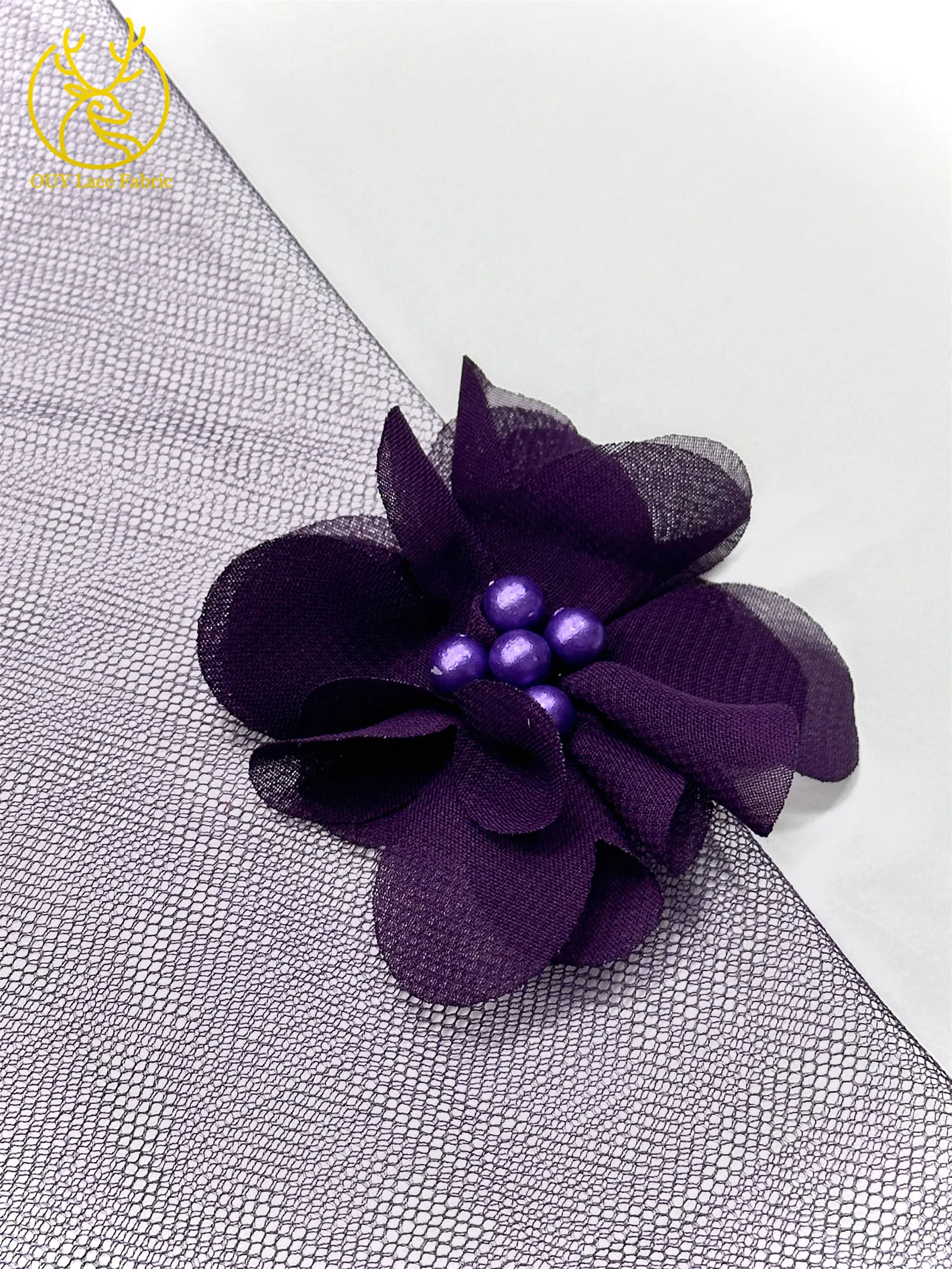 Lila 3D Applikation Tüll Perlen Spitzenstoff Hochwertige 3D Blumen Tüll Netz Stickerei Spitze Nigerianischer Hochzeits-Spitzenstoff – Detail 29